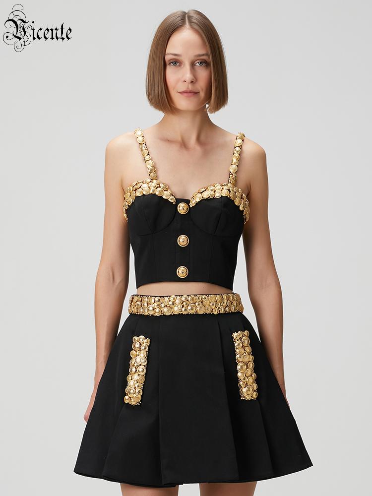 Street Fashion Luxury - Setelan Gaun Dua Potong Warna Hitam