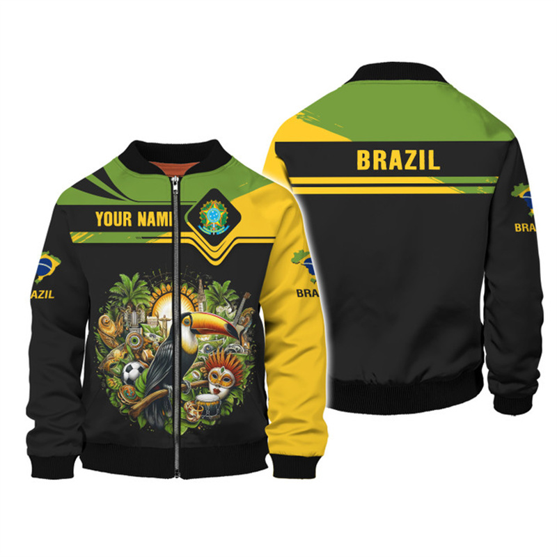 Street Fashion Brazil - Jaket motif 3D Emblem Nasional Brasil