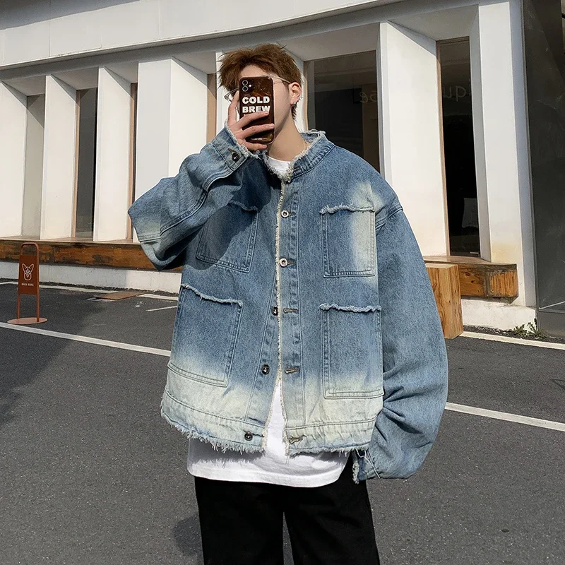 Jaket Denim Raw Edge Hip Pop R - Street Fashion Jacket Men ulasan dan harga