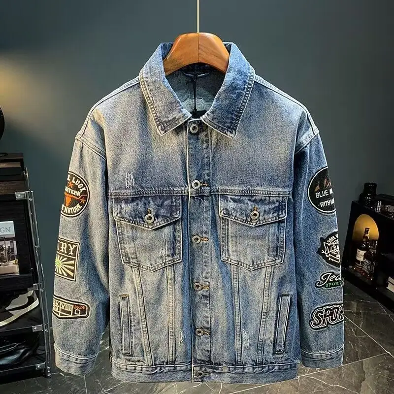 Jaket Denim Bordir High Street - Street Fashion Jacket Men ulasan dan harga