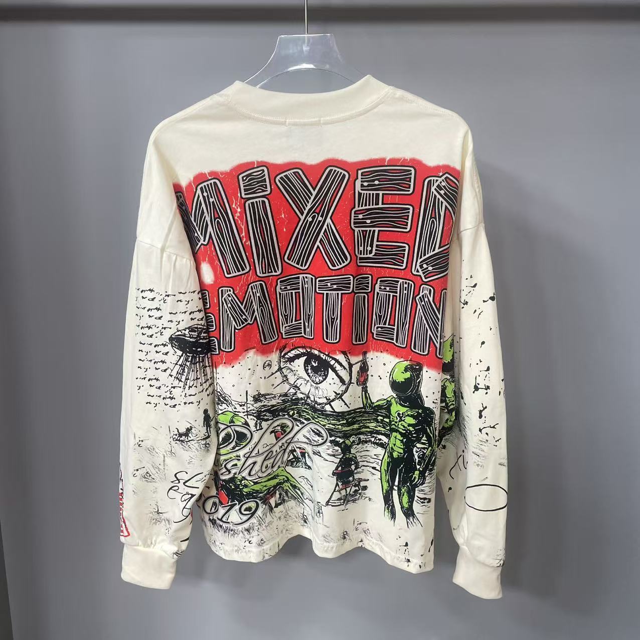 Kaos Lengan Panjang MIXED-EMOT - Street Fashion Hoodie ulasan dan harga