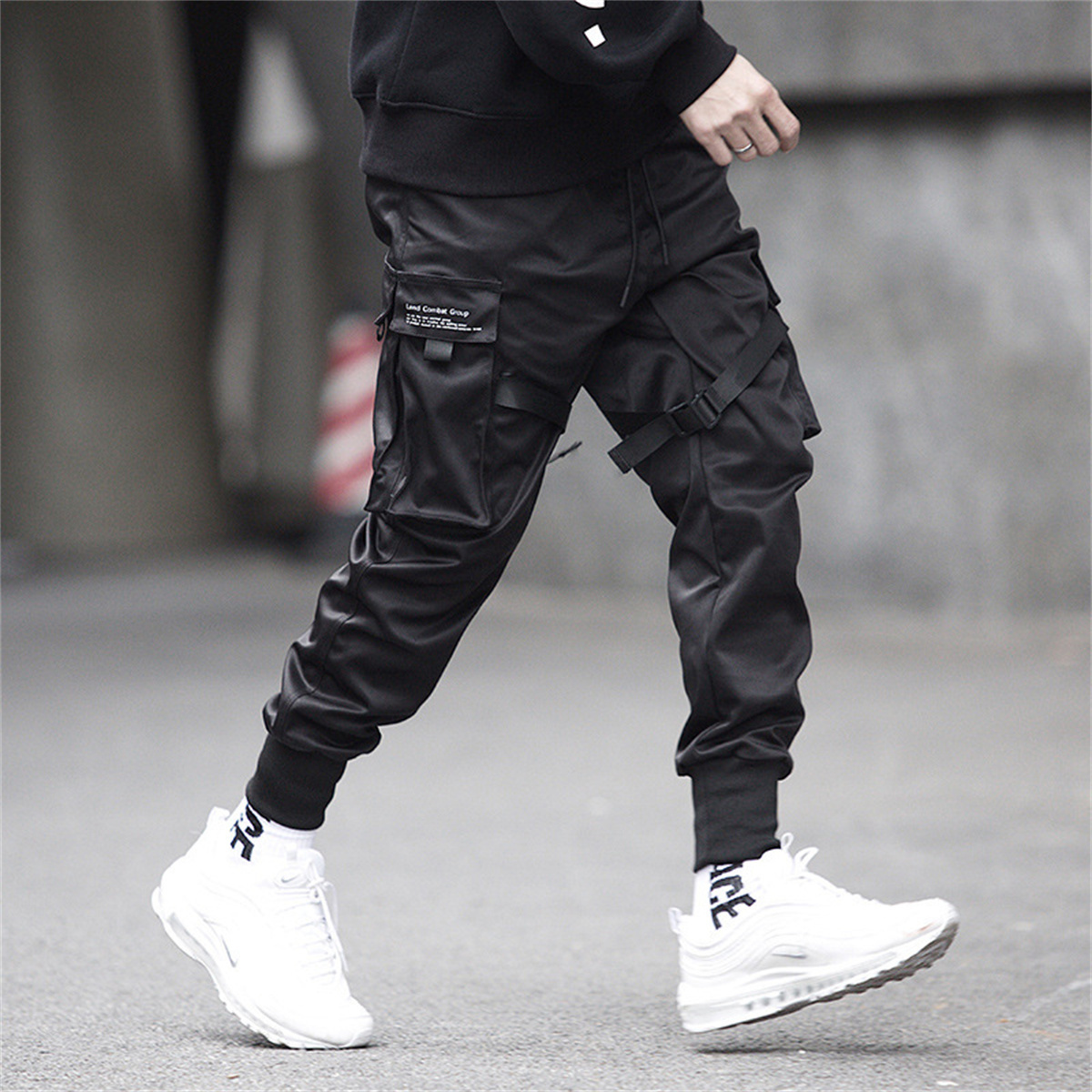 Celana kargo hitam Hip Hop, ce - Street Fashion Brand ulasan dan harga