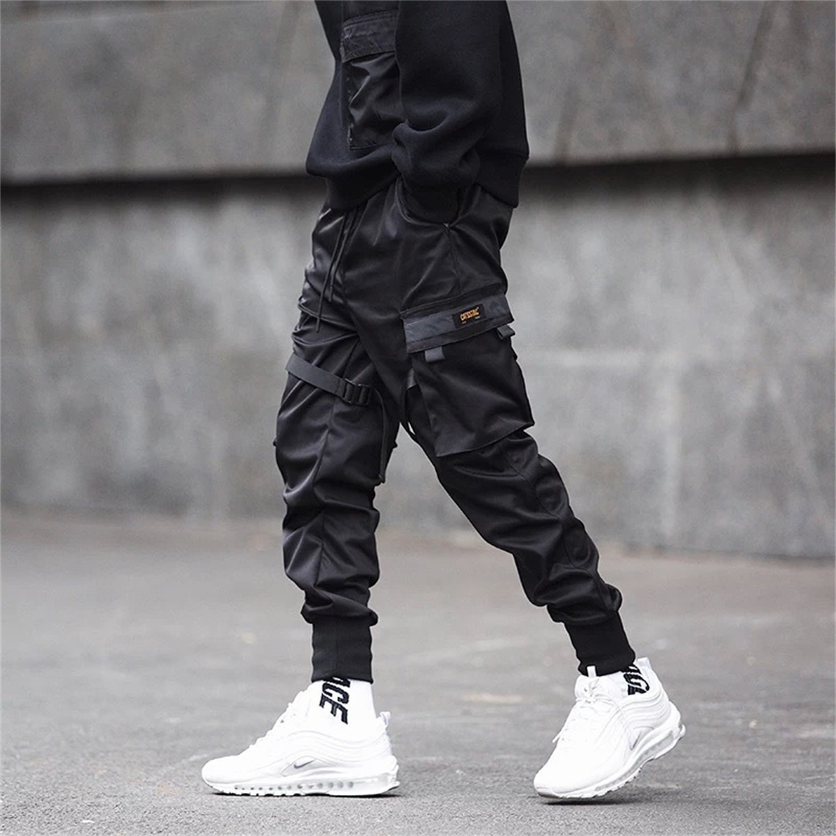 Celana kargo hitam Hip Hop, ce - Street Fashion Brand ulasan dan harga