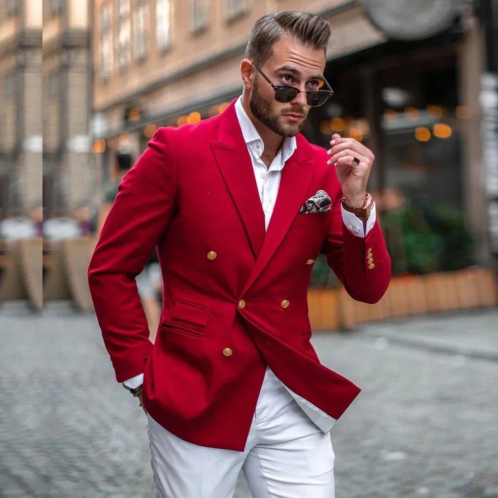 Jas Merah Celana Putih Setelan - Street Fashion Jacket Men ulasan dan harga