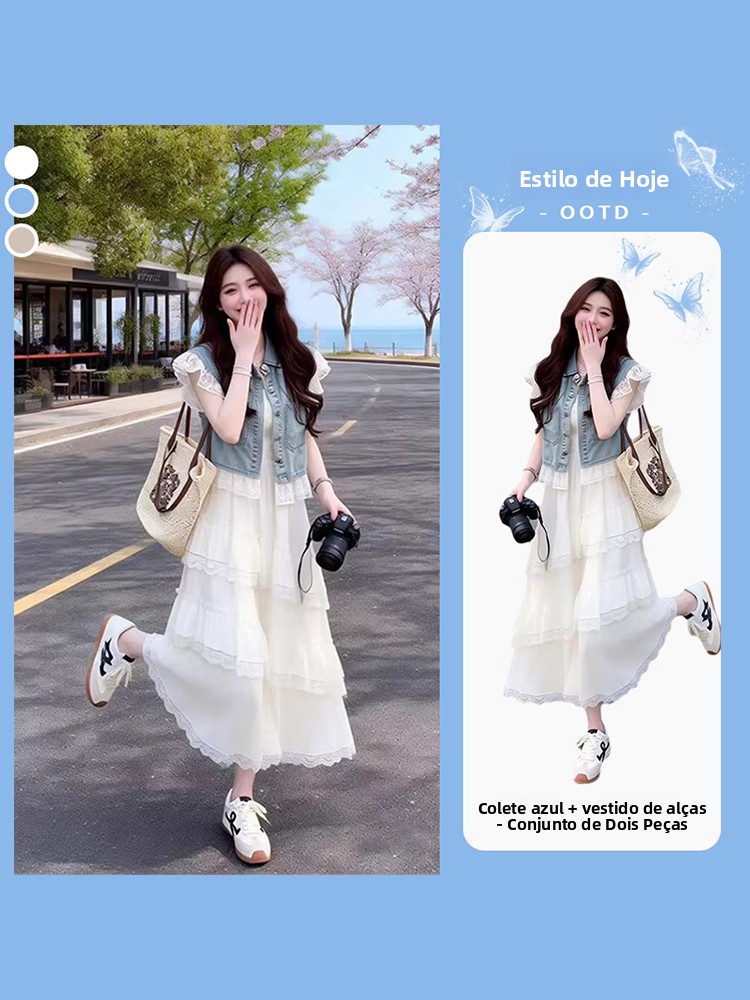 Set Dua Potong Rompi Denim Ber - Street Fashion Brand ulasan dan harga